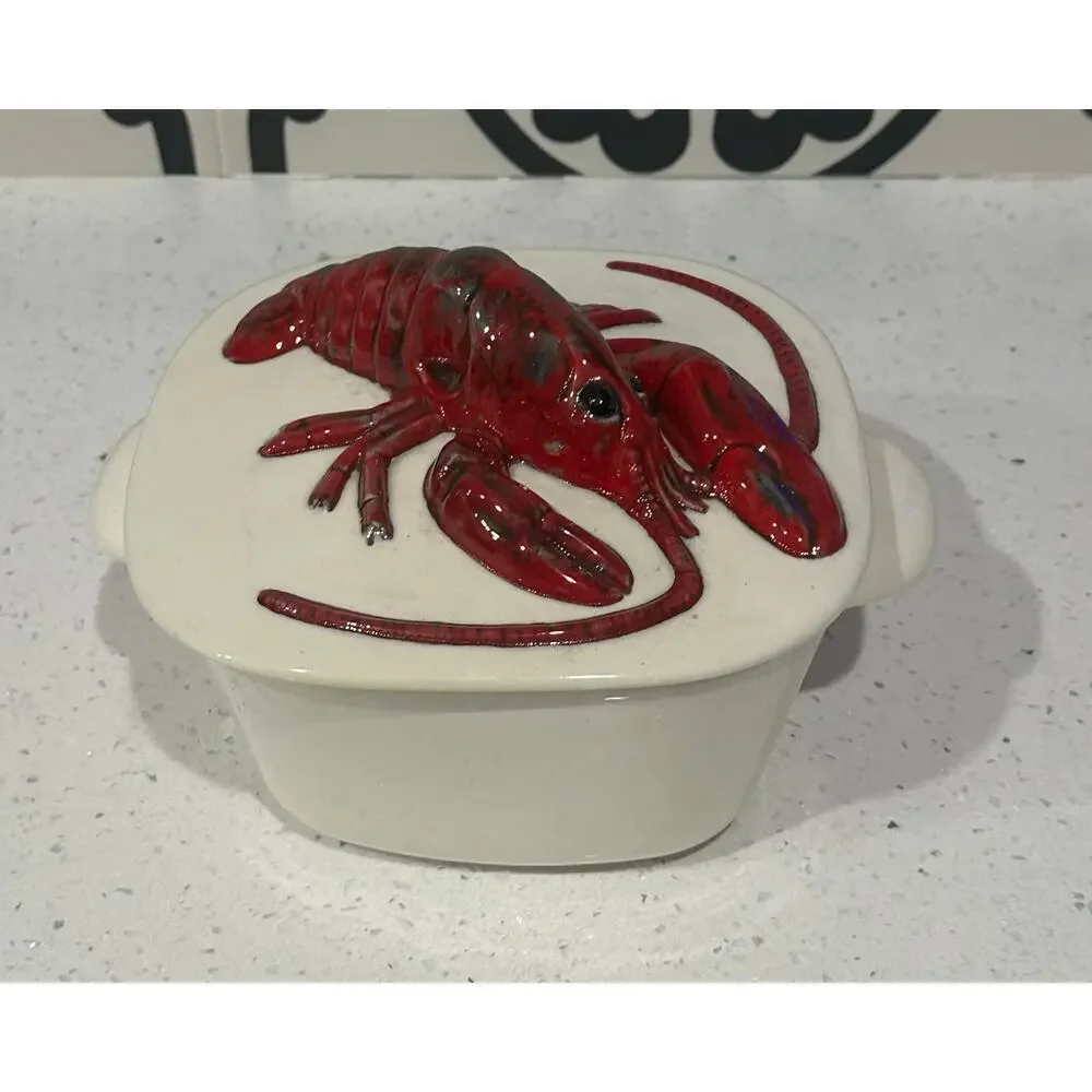 Vintage ATLANTIC MOLD Casserole Dish Lobster Sculpture Handle Art Lid 1983